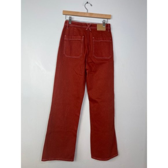 NWT Seventy + Mochi Mabel Jean Patch Pocket High Rise Wide Leg Dark Rust - Picture 7 of 8